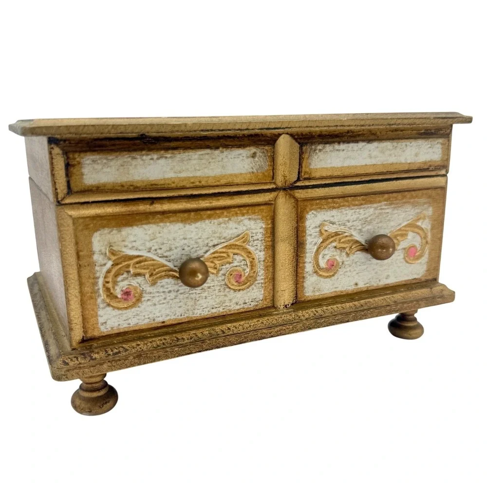 Vintage Italian Florentia Style Music Jewelry Box Wood Chest Red Velvet Plays